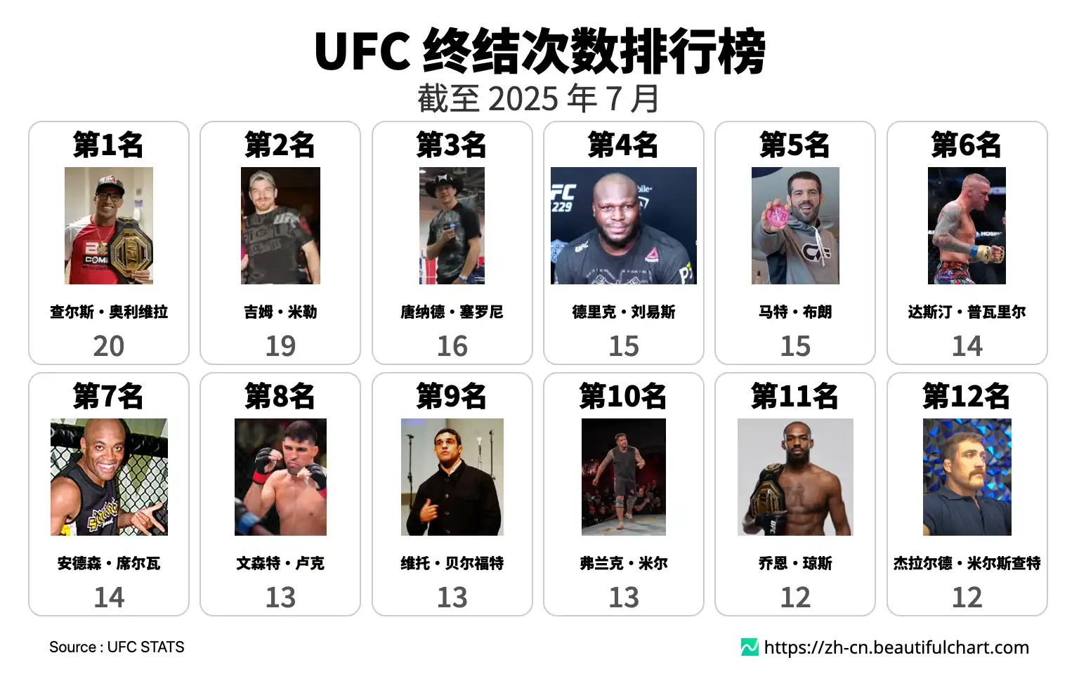 UFC 终结次数排行榜