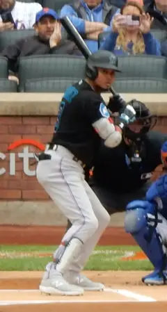 Luis Arráez batting against Tylor Megill's First Pitch of the Game.jpg