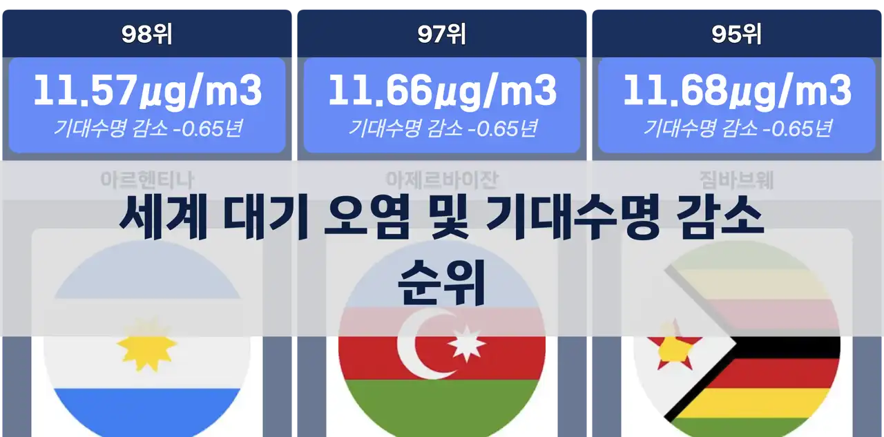 세계 대기 오염 순위 및 기대수명 감소 현황: 초미세먼지(PM2.5) 농도 분석