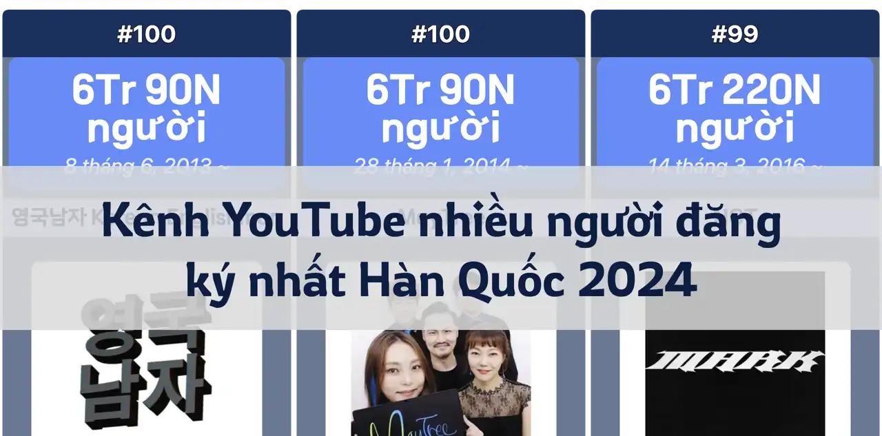 Các kênh YouTube có nhiều người đăng ký nhất tại Hàn Quốc năm 2024