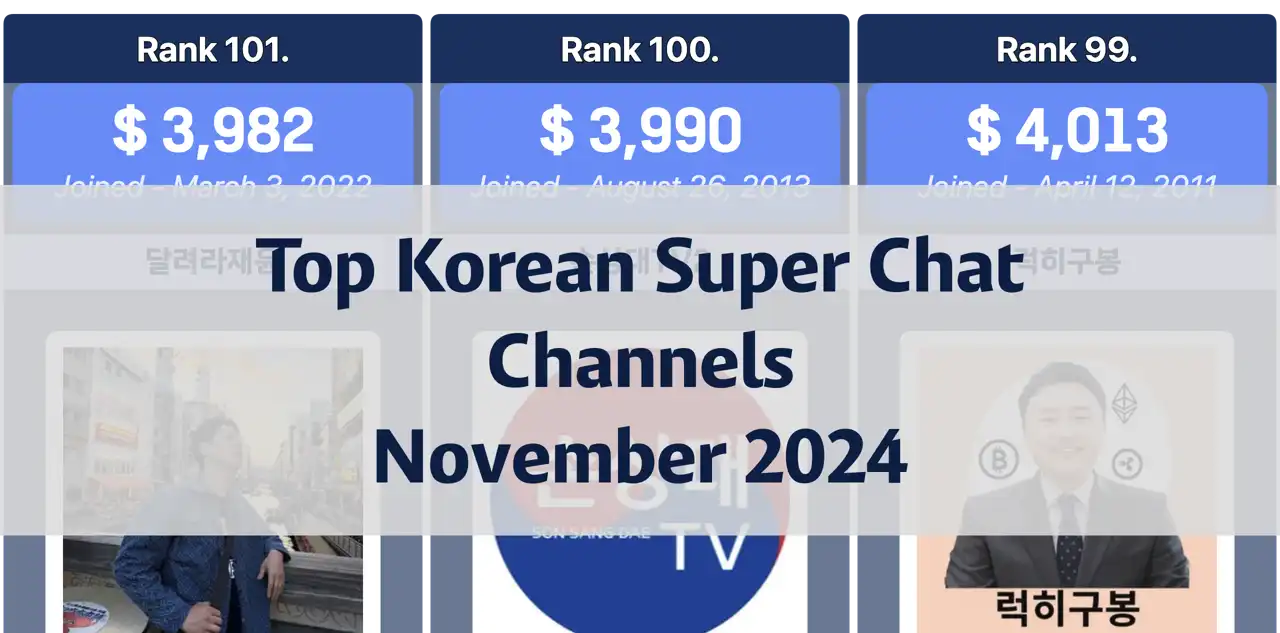 Top Earning Channels from Super Chats in Korea (November 2024)