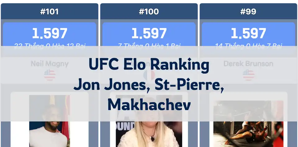 Thống kê sự nghiệp UFC và bảng xếp hạng Elo: Jon Jones dẫn đầu, Georges St-Pierre và Islam Makhachev bám sát thumbnail image