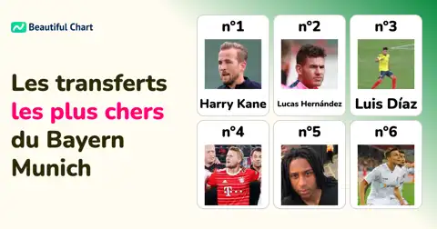 Classement des 100 plus gros transferts de l'histoire du Bayern Munich jusqu'à la saison estivale 25/26 thumbnail image
