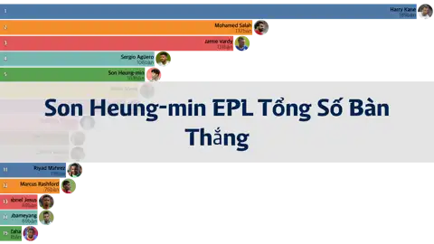 Bảng xếp hạng tổng số bàn thắng tại EPL (Giải Ngoại hạng Anh) kể từ mùa giải ra mắt của Son Heung-min thumbnail image